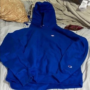 Champion Reverse Weave Hoodie Blue Size Large